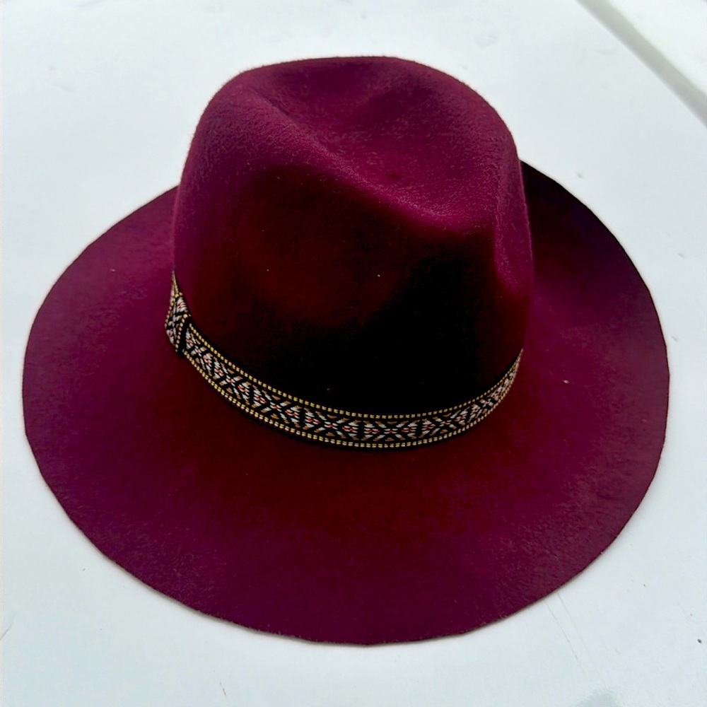 Boho Wool Hat -Burgundy